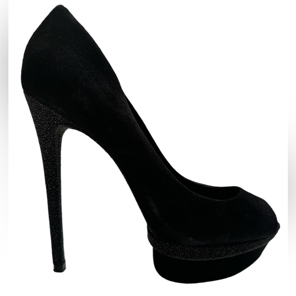 Brian Atwood Black Suede BF FLORENCIA Peep Toe Platform Pump